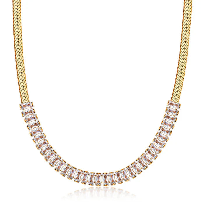 18K Gold Crystal Herringbone Necklace