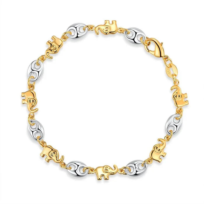 18K Gold Two-Tone Elephant Anklet 10"