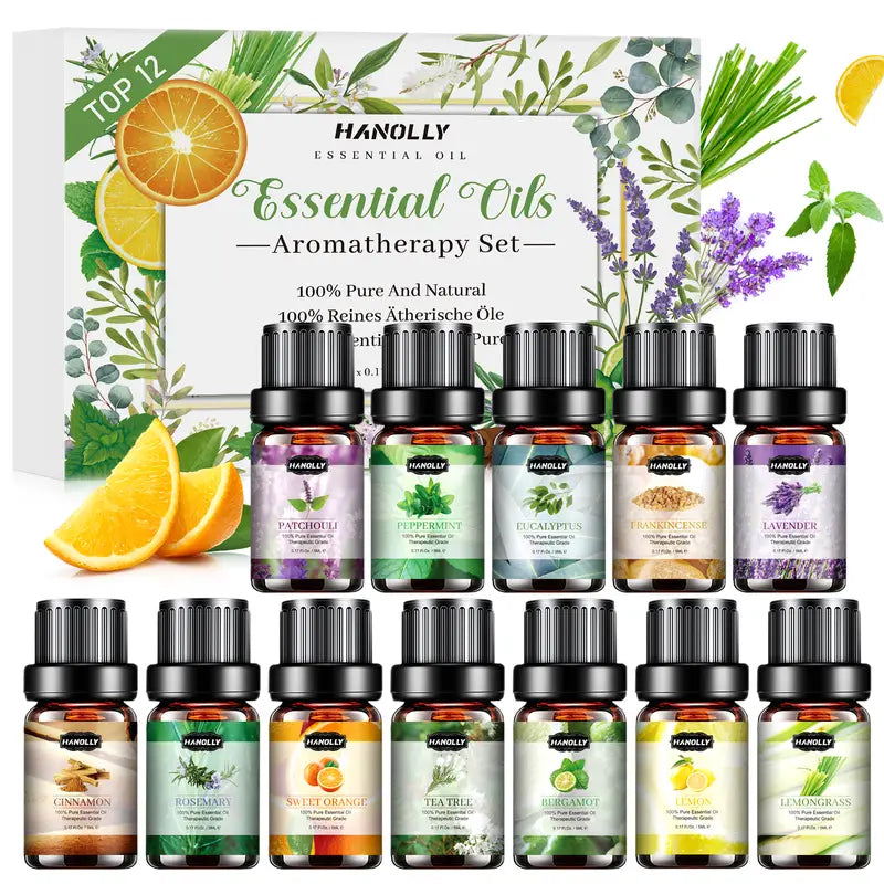 12-Pack: Aromatherapy Essential Oil Kit for Diffuser