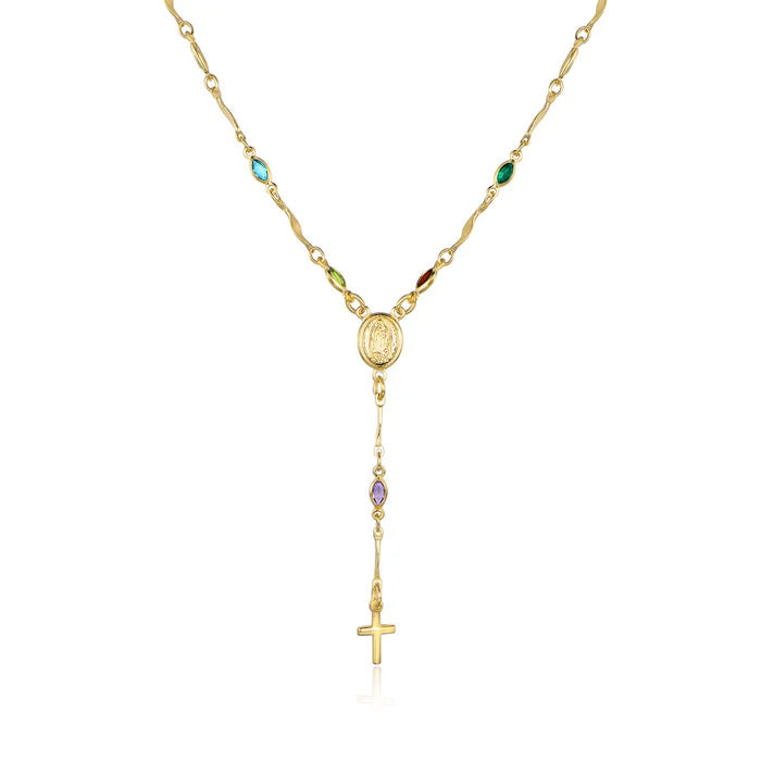 14K Gold Multicolor Virgin Mary Necklace