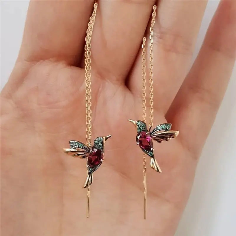 Long Hummingbird Animal Earrings