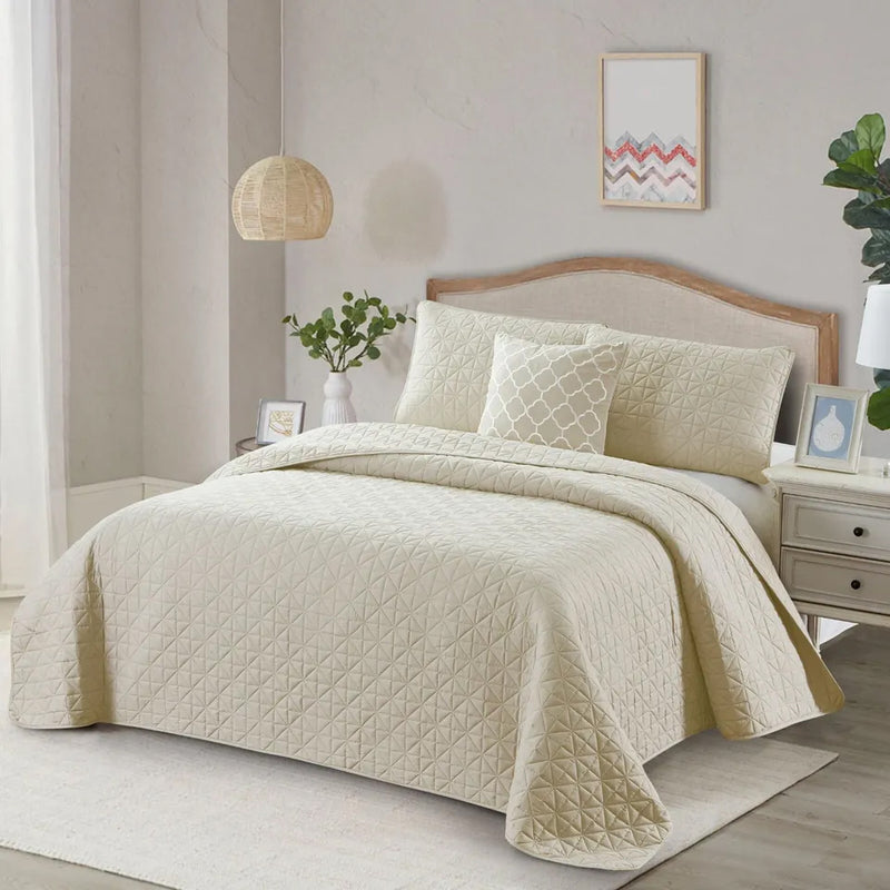 4-Piece: Bibb Home Solid Reversible Quilt Set with Embroidered Cushion