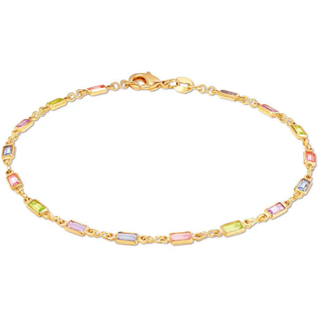 18K Gold Baguette Multi Stone Crystal Bracelet for Women