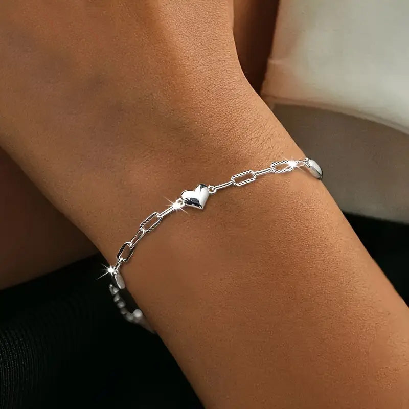 Heart-Shaped S925 Silver Bracelet