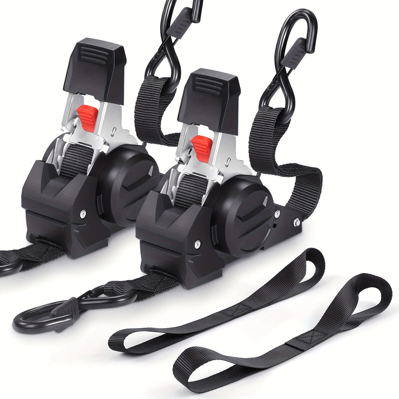4PCS Retractable Ratchet Tie Down Straps – 10FT Heavy Duty Self-Retracting Cargo Straps for Truck, Trailer & Motorcycle