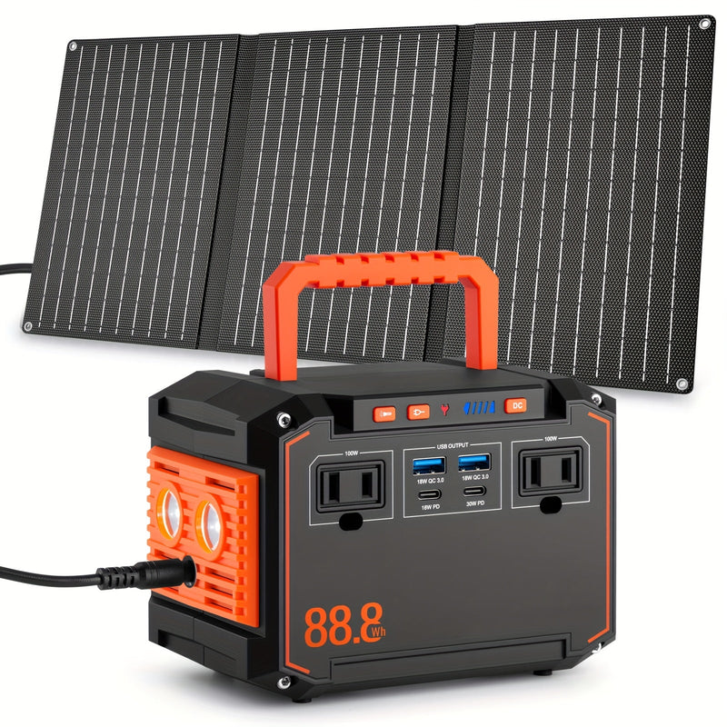 300W Portable Power Station Solar Generator w/ Foldable Solar Panel Camping Backup Power Supply
