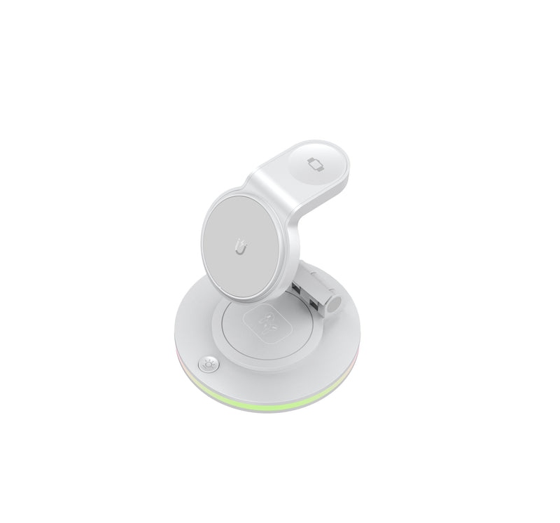 Foldable 4-in-1 Magnetic Wireless Charging Station with 7-Color Night Light for iPhone, Apple Watch & AirPods