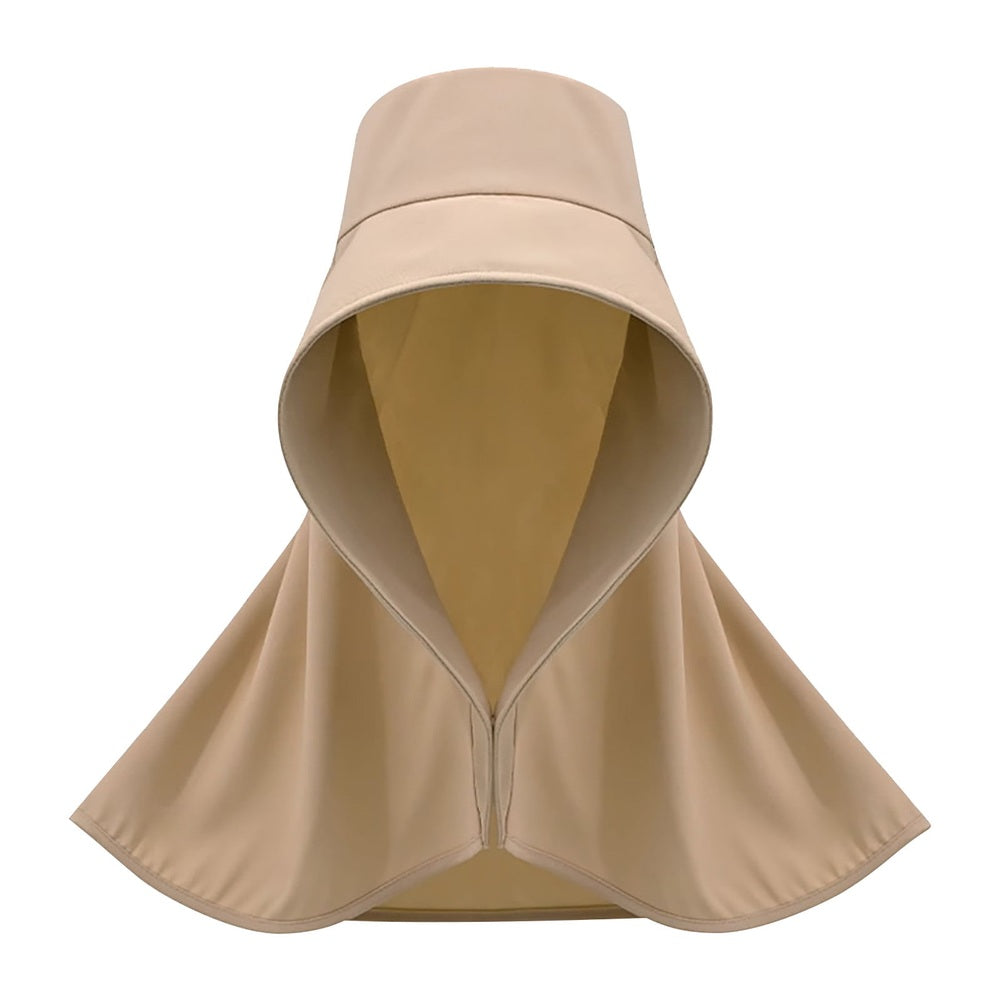Khaki wide brim sun hat with neck flap