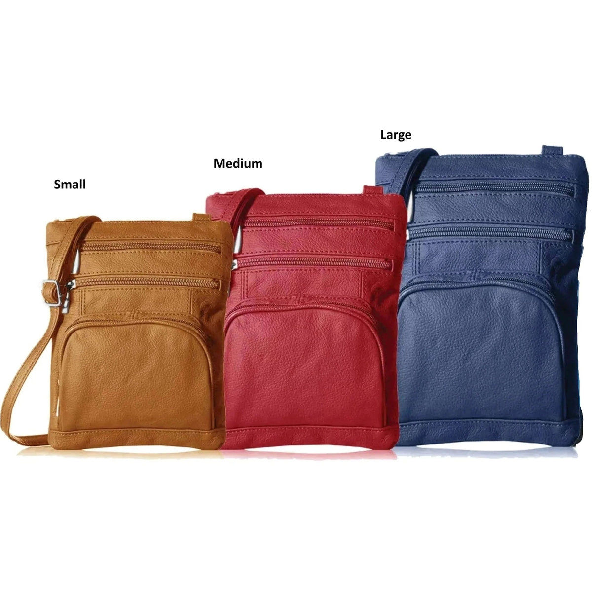 Size comparison of the small, medium and large bags side by side