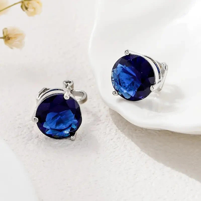 A Pair Of Unique And Stylish Zirconia Clip-on Earrings For Ladies Earrings Blue - DailySale