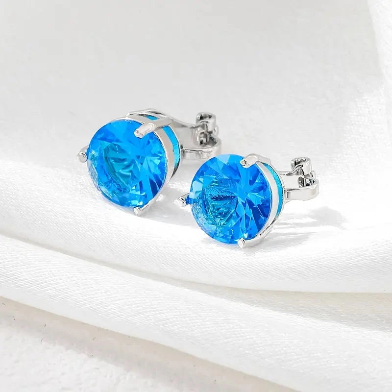 A Pair Of Unique And Stylish Zirconia Clip-on Earrings For Ladies Earrings Light Blue - DailySale