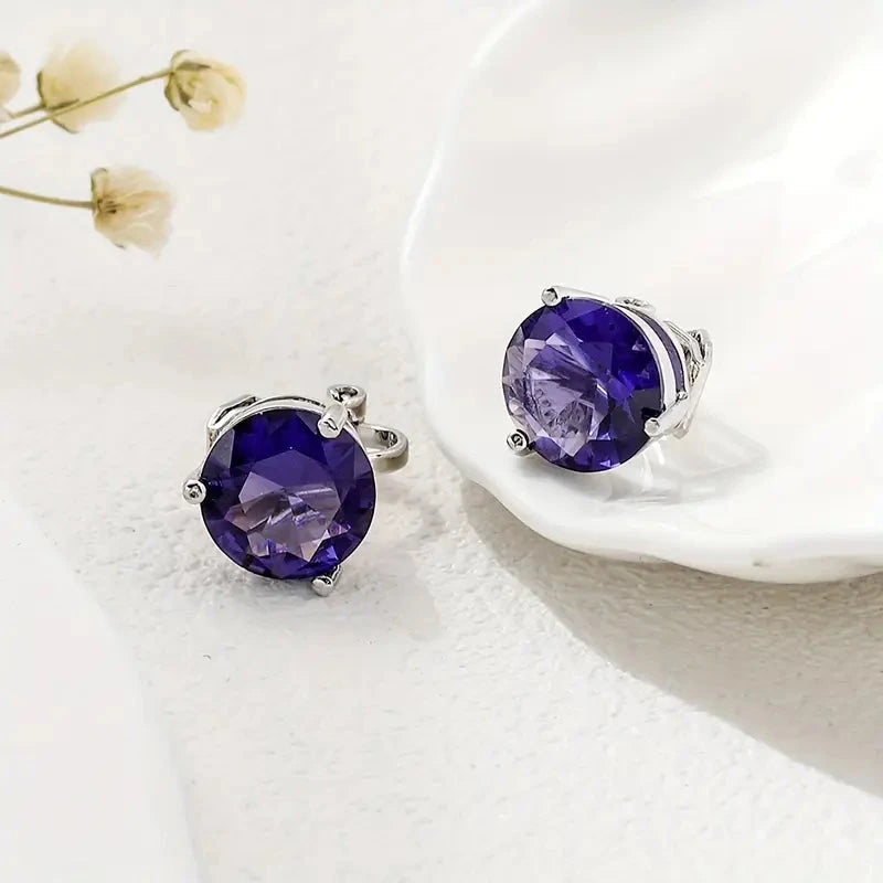 A Pair Of Unique And Stylish Zirconia Clip-on Earrings For Ladies Earrings Purple - DailySale