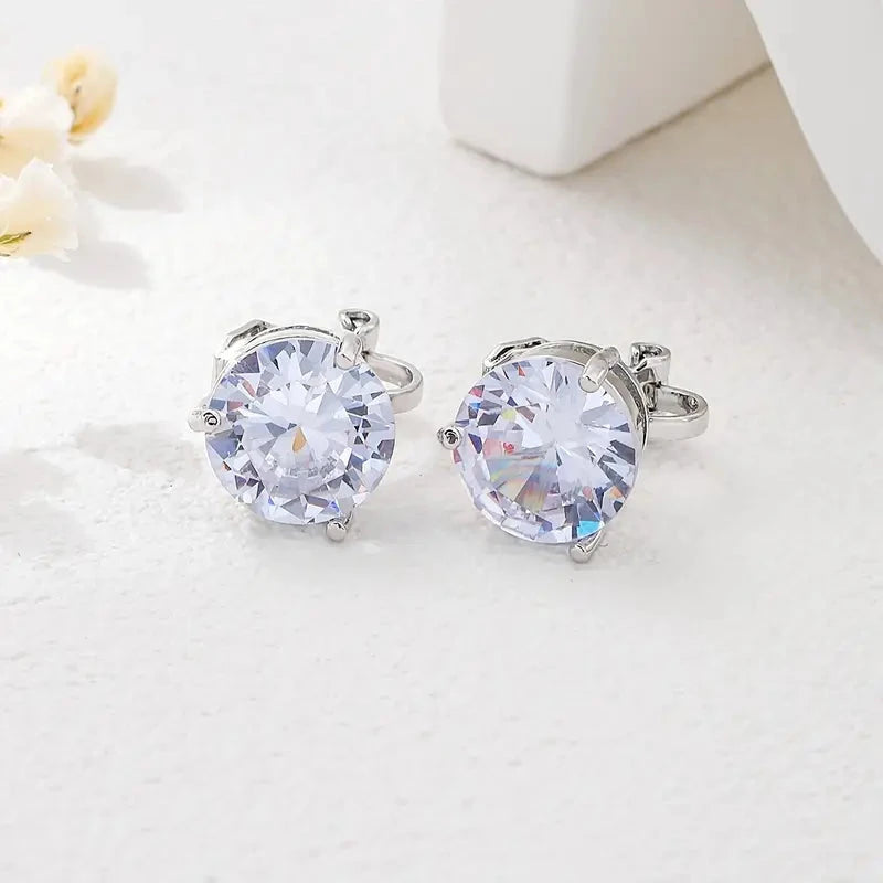 A Pair Of Unique And Stylish Zirconia Clip-on Earrings For Ladies Earrings Silver - DailySale