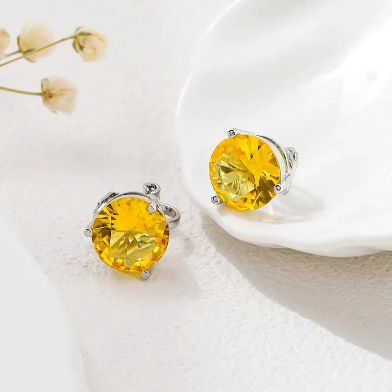 A Pair Of Unique And Stylish Zirconia Clip-on Earrings For Ladies Earrings Yellow - DailySale