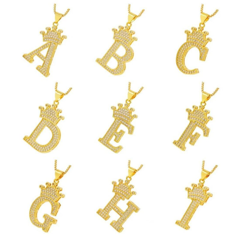A-Z Alphabet Initial Crown Pendant Necklace Necklaces - DailySale