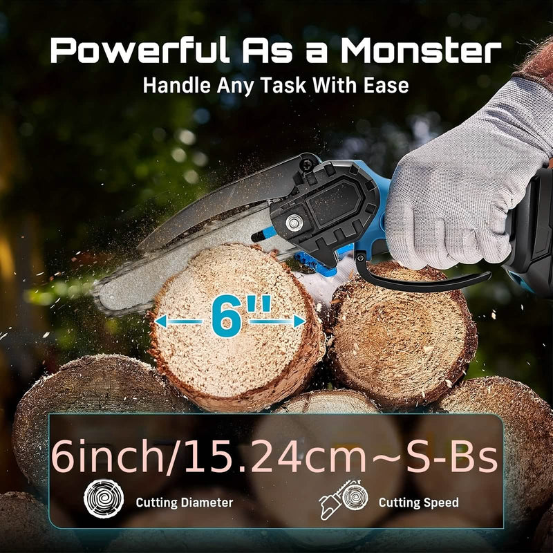 6-inch Cordless Mini Chainsaw – Handheld Electric, Lightweight, Battery-Powered