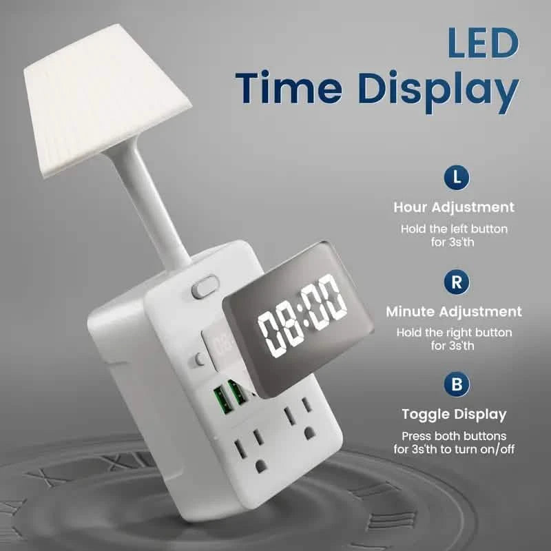 11-in-1 Multifunctional Power Strip with Desk Lamp, Clock, USB Ports & Surge Protection