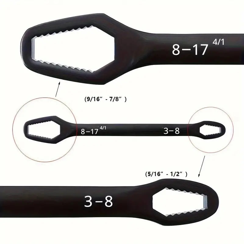 Double End Multifunctional Universal Wrench, 3-17mm Self-Tightening Lazy Wrench Repair Tools