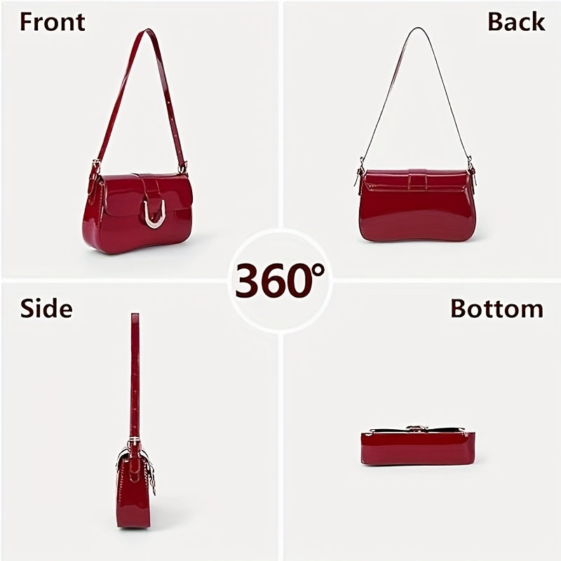 Front, back, side and bottom views of the baguette bag