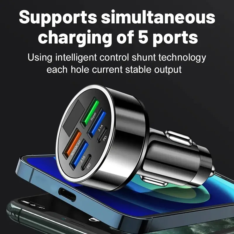 Fast Charging 6 Ports Car Charger Adapter with 4 USB + 2 Type-C 40W QC3.0