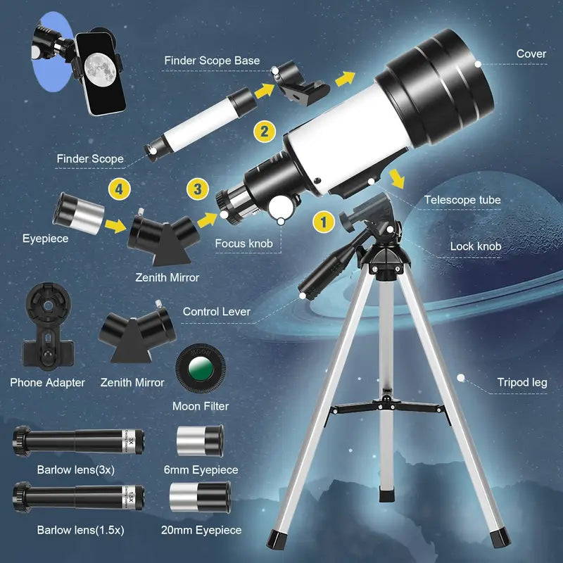 Portable Astronomical 150X Telescope 70mm Aperture Telescope Monocular With Tripod