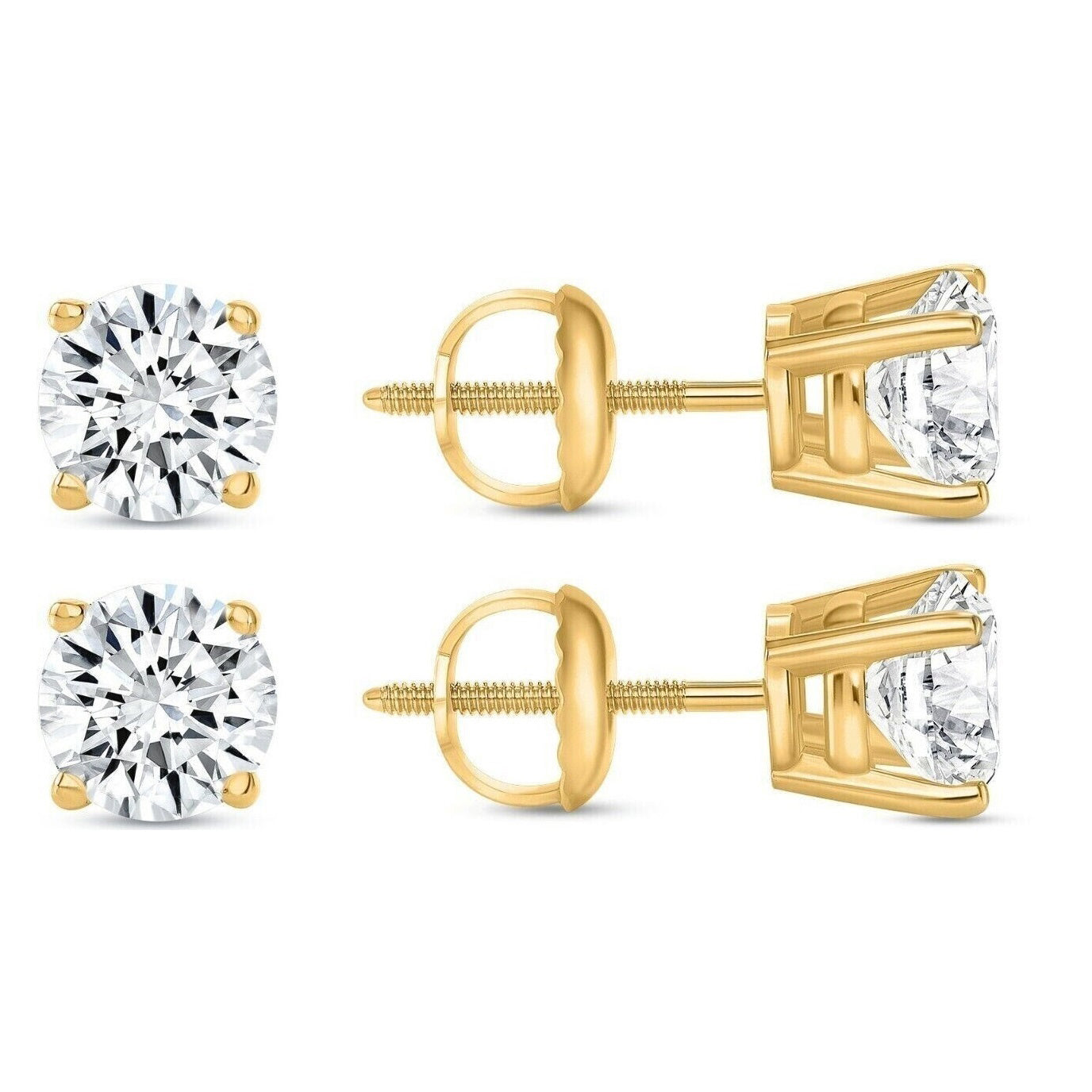 Moissanite Stud Earrings In 925 Silver or 14k Yellow Gold Pair Earrings with Screwback