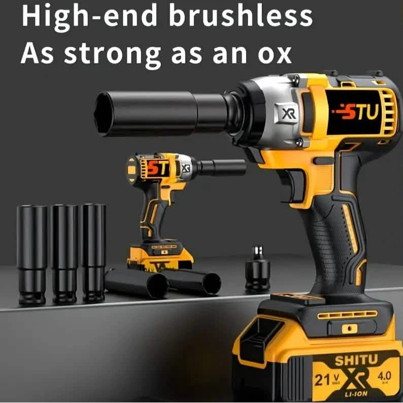 21V Cordless Brushless Impact Wrench Drill Kit – Lithium Drill + Battery x1, 4000mAh Battery, Toolbox & Accessories