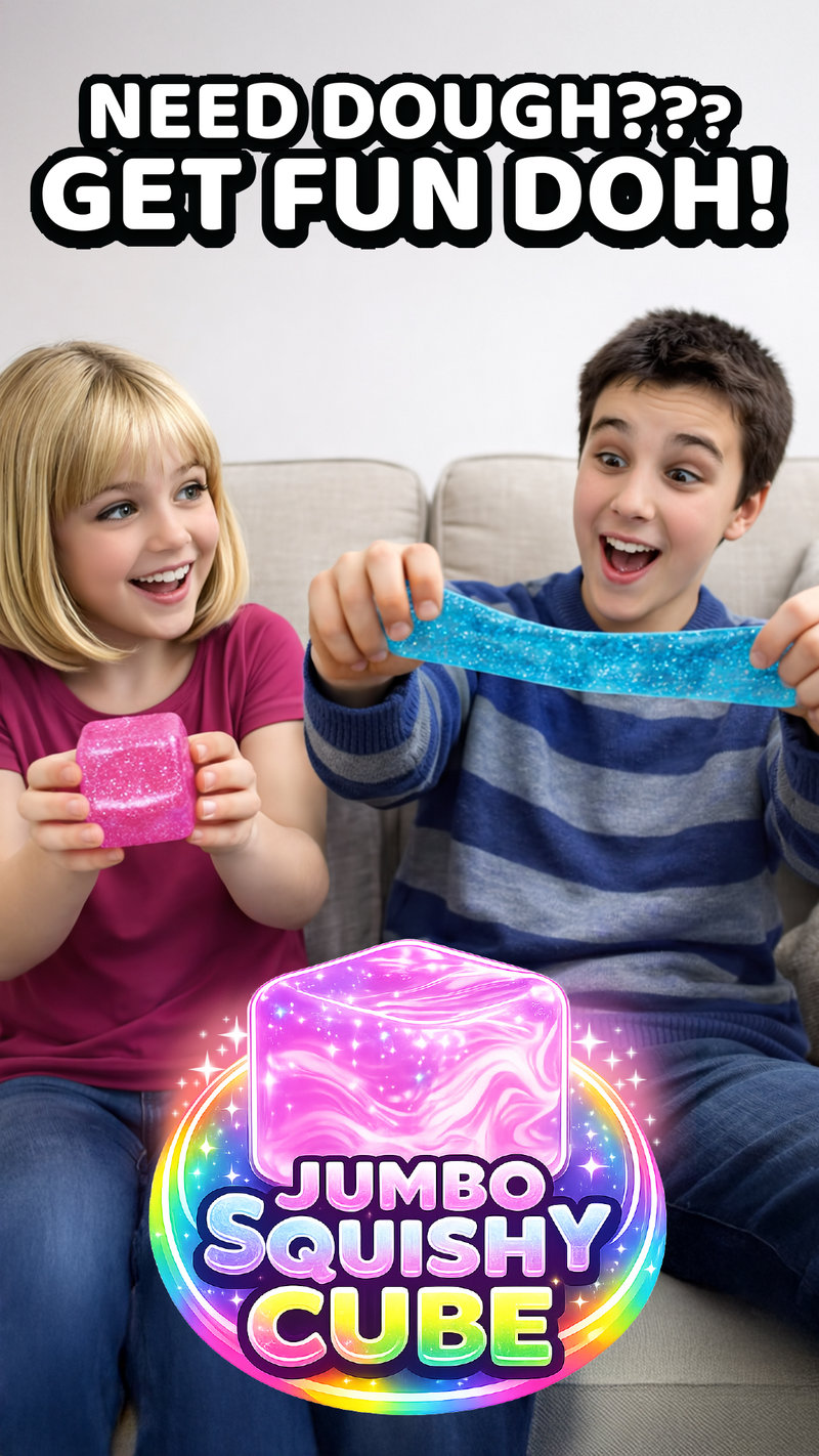 Fun Doh Jumbo Squishy Cube | Giant Glitter Sensory Stress Relief Fidget