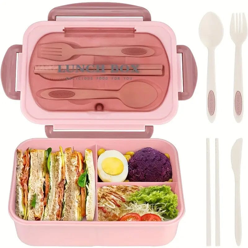 Adult Leak Proof Lunch Box with Tableware Kitchen Storage Pink - DailySale