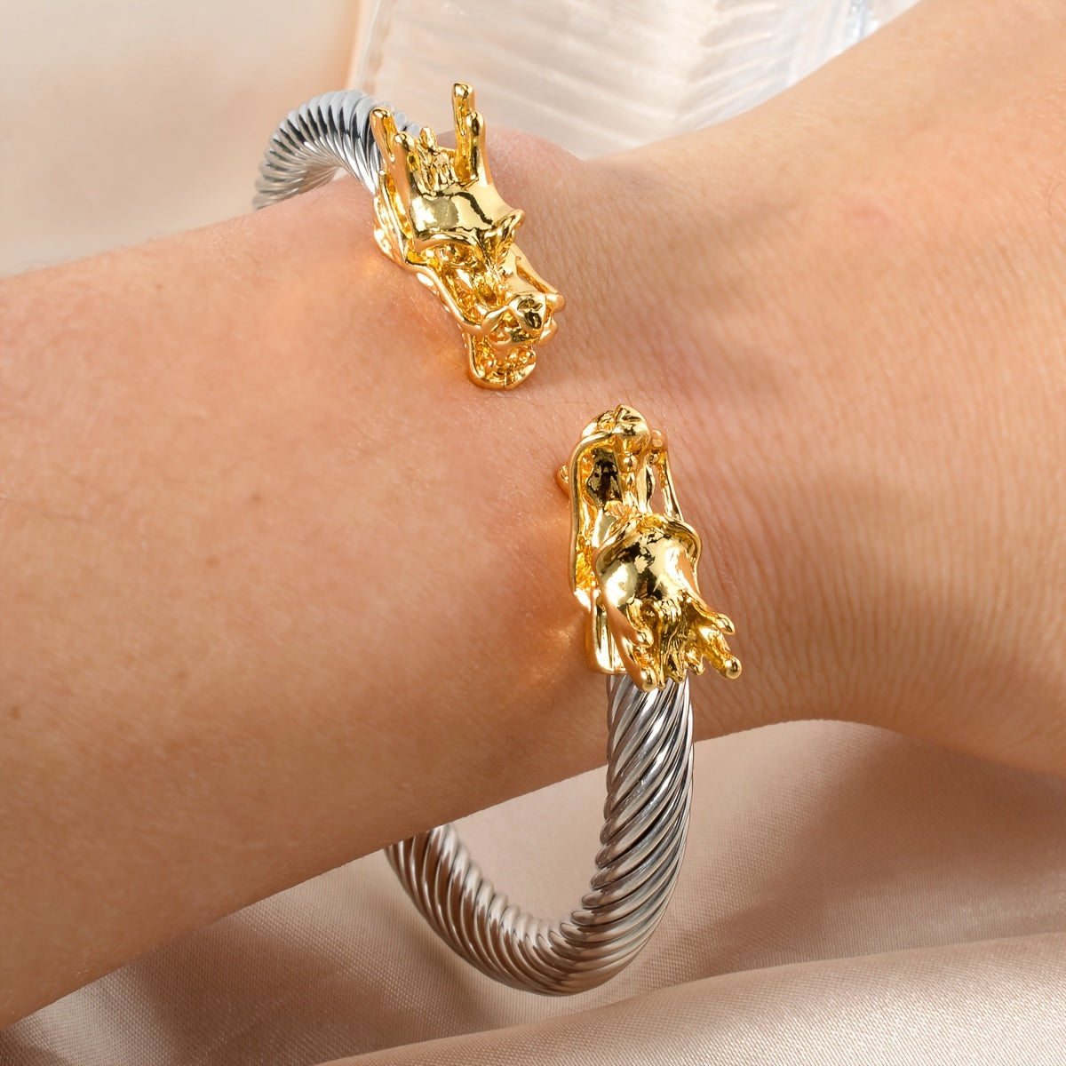 Double Dragon Copper Bracelet – Rock & Hip-Hop Style, Unisex