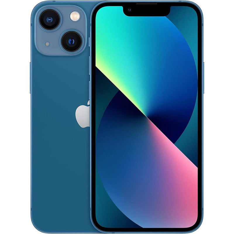 Front and back view of a blue Apple iPhone 13 Mini - Unlocked (Refurbished), available at Dailysale