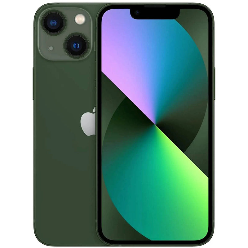 Front and back view of a green Apple iPhone 13 Mini - Unlocked (Refurbished), available at Dailysale