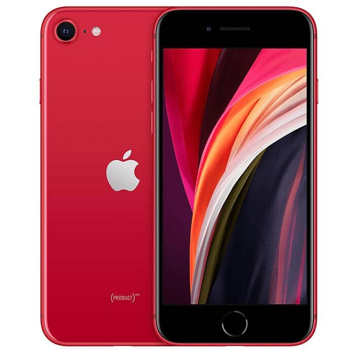 Front and back view of a red Apple iPhone SE 2020 - Fully Unlocked (Refurbished), at Dailysale
