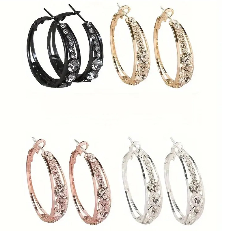 Hoop Earrings Inlaid Shiny Rhinestone For Ladies