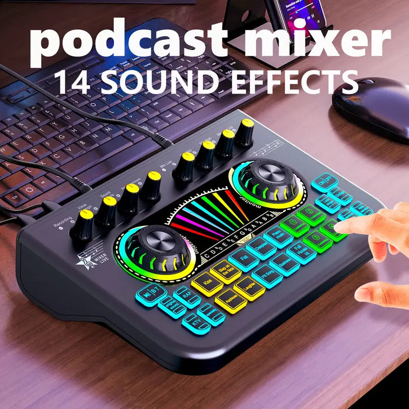 Audio Mixer, Live Sound Card And Audio Interface With DJ Mixer Effects And Voice Changer Audio Accessories - DailySale