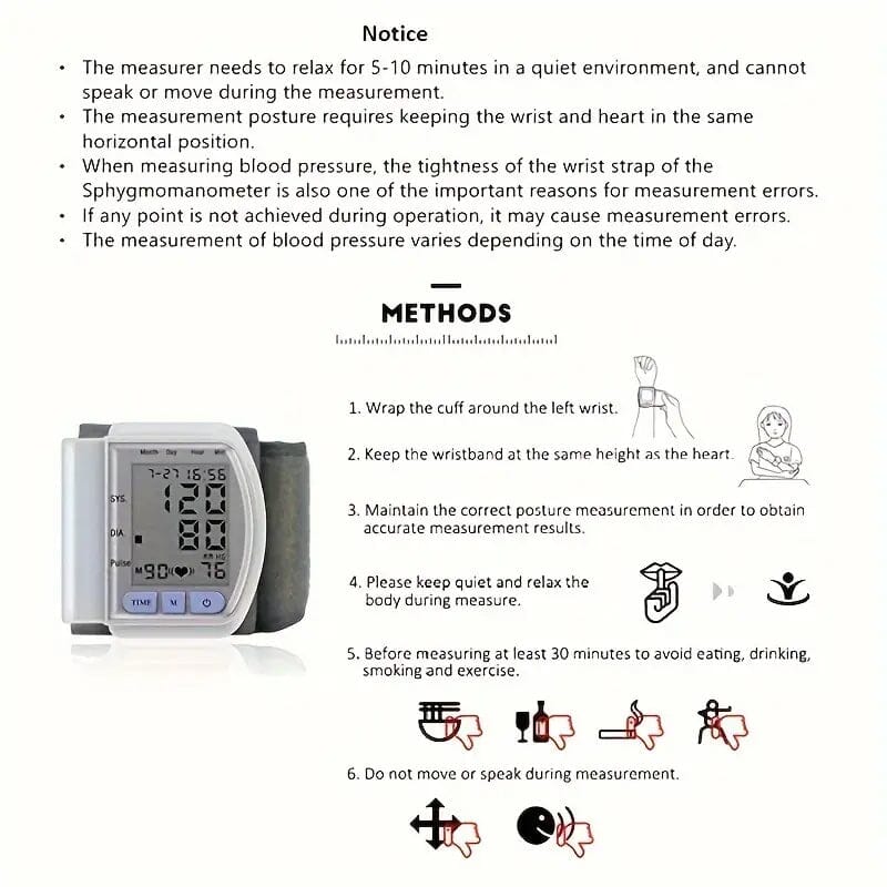 Automatic Digital Wrist Blood Pressure Monitor with Large LCD Display and Adjustable Cuff Wellness - DailySale