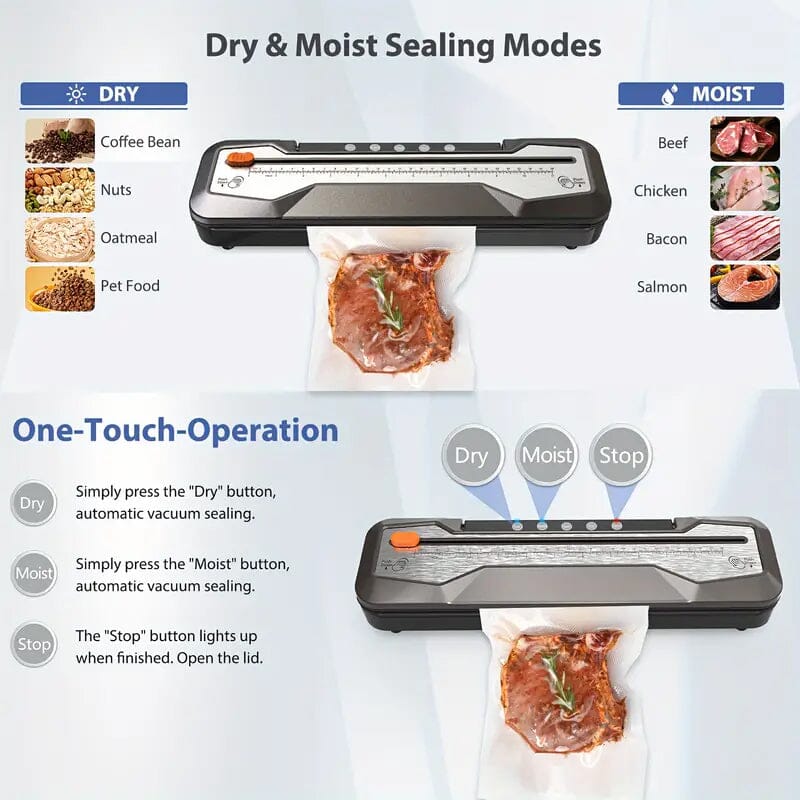 Automatic One-Touch Food Vacuum Sealer 5 Modes with 15 Sealer Bags and Built-in Cutter Kitchen Tools & Gadgets - DailySale