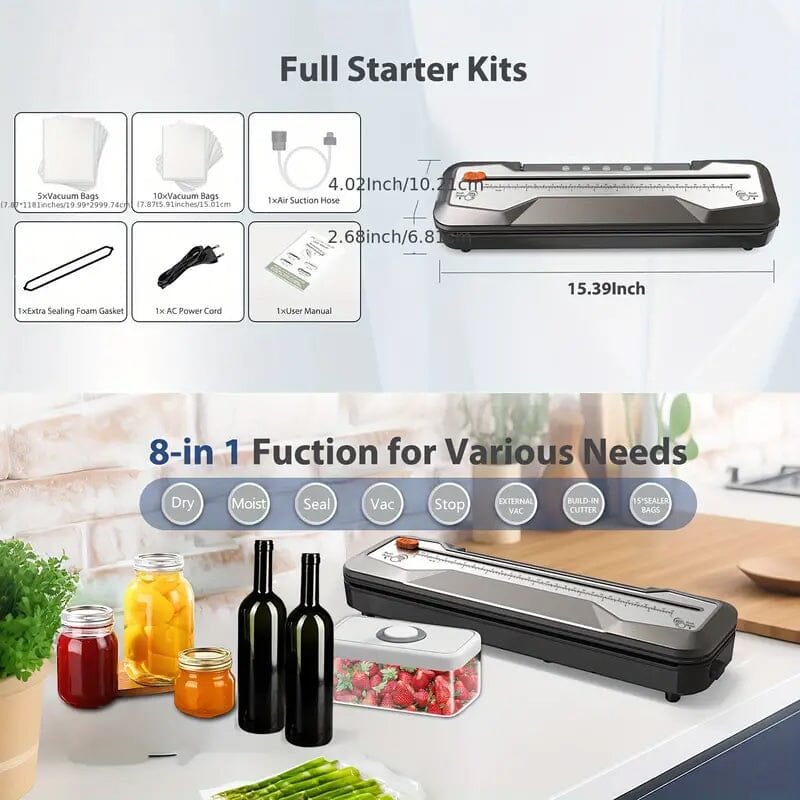 Automatic One-Touch Food Vacuum Sealer 5 Modes with 15 Sealer Bags and Built-in Cutter Kitchen Tools & Gadgets - DailySale