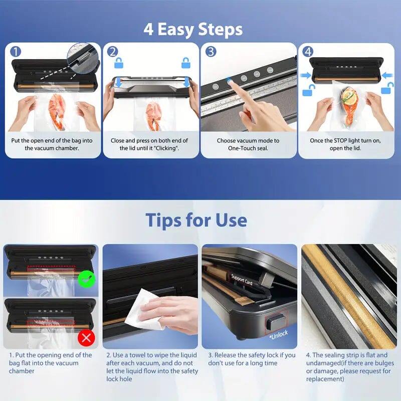 Automatic One-Touch Food Vacuum Sealer 5 Modes with 15 Sealer Bags and Built-in Cutter Kitchen Tools & Gadgets - DailySale