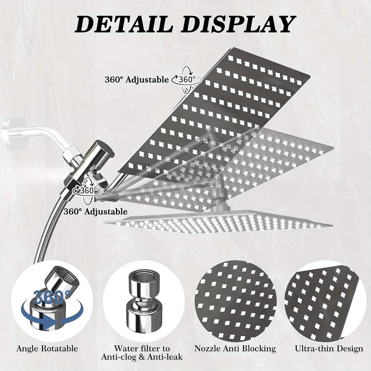 High Pressure Rainfall & Handheld Shower Head – Adjustable, Chrome/Black