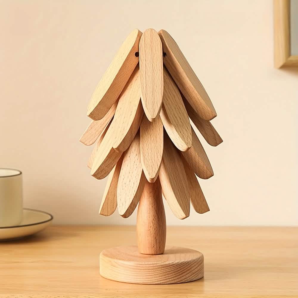Solid Wood Heat-Resistant Table Mats – Tree-Shaped Coasters Set
