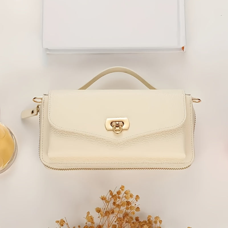 Oatmeal RFID phone wallet crossbody with turn-lock flap