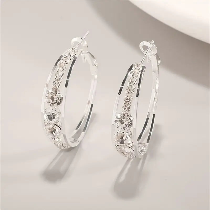 Hoop Earrings Inlaid Shiny Rhinestone For Ladies