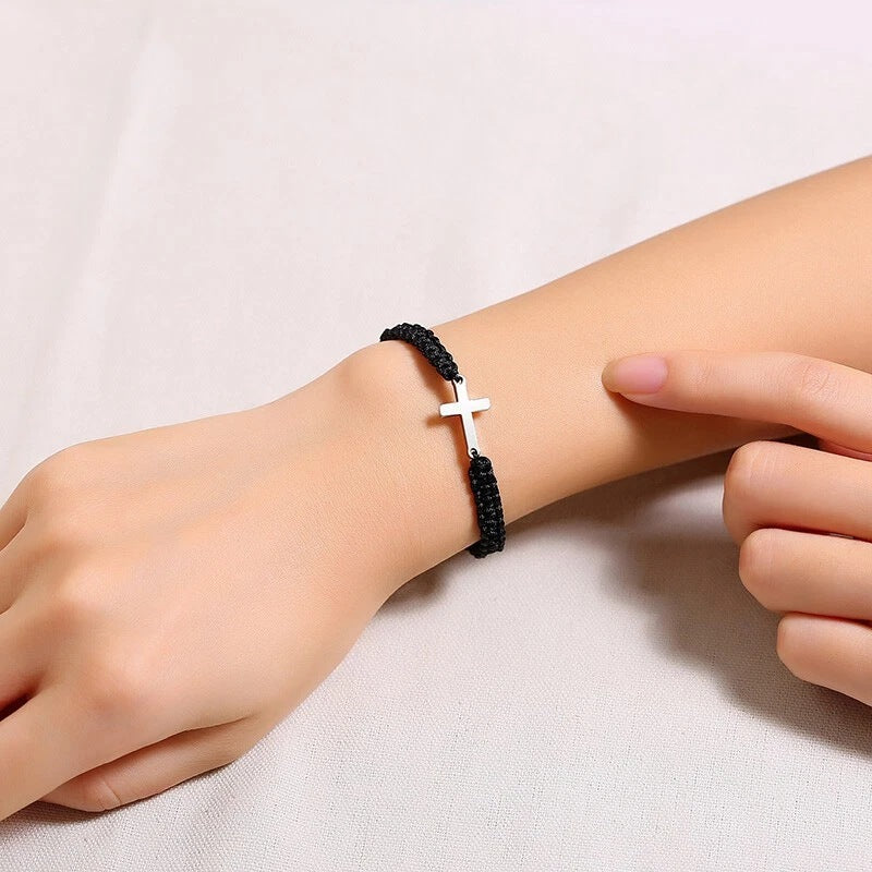 Bracelet worn, showing how the cross sits on the wrist