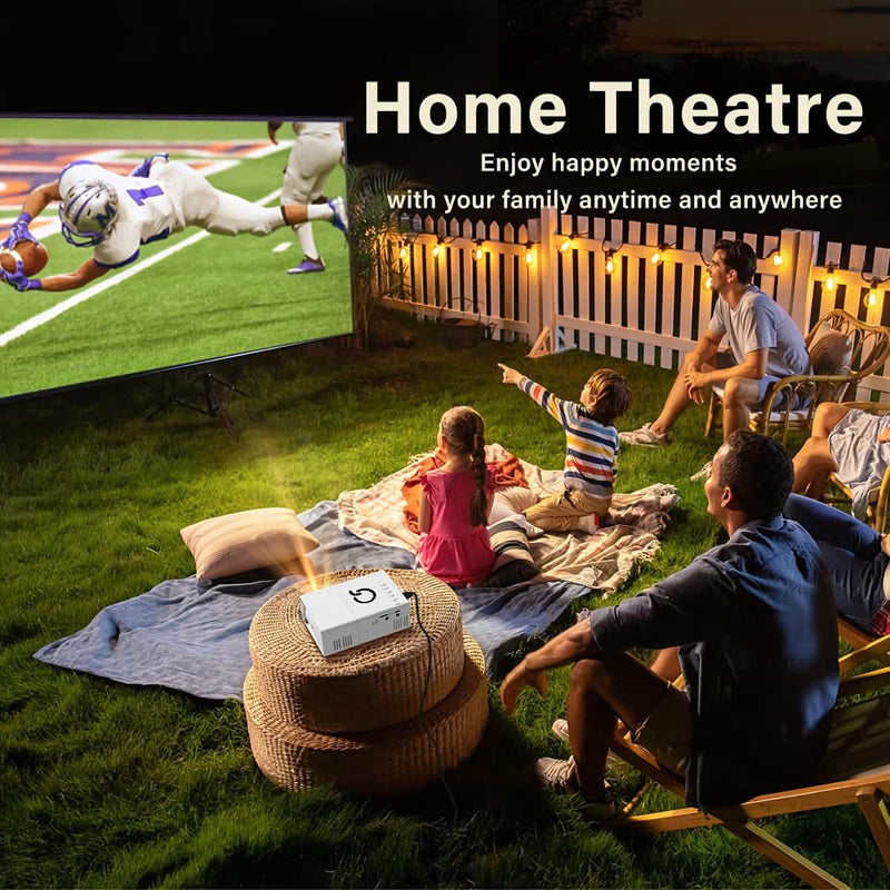 Outdoor movie night projected onto a backyard screen