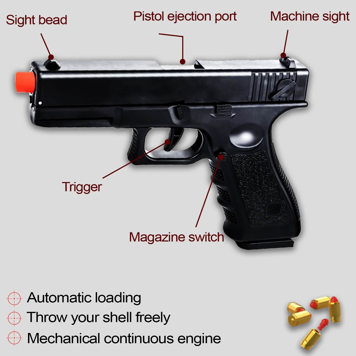 Semi-Automatic Foam Bullet Toy Pistol for Kids (8+)