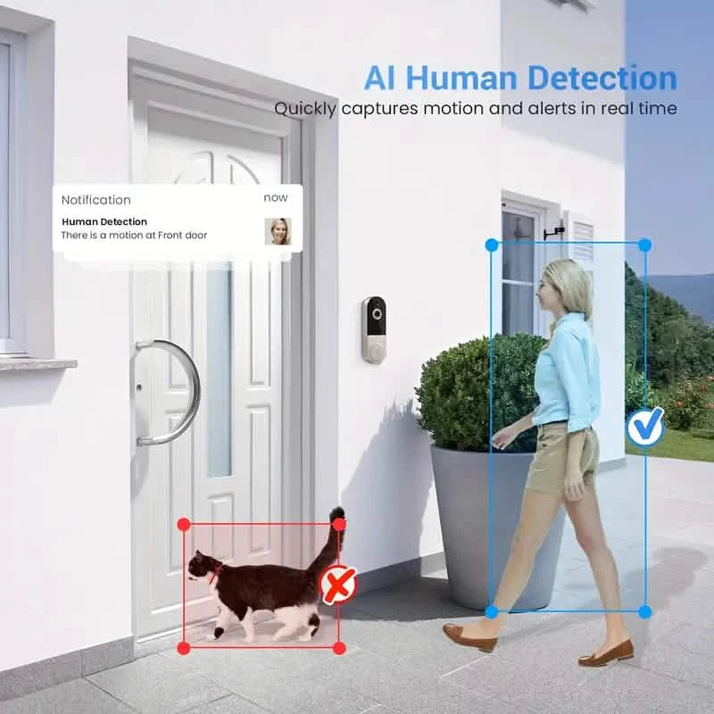 1080P HD Smart Doorbell Camera with AI Detection & Night Vision