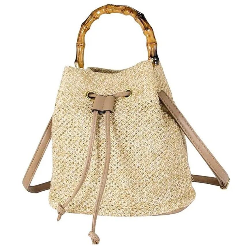 Bamboo Handle Women Crossbody Bucket Handbag Purse Bags & Travel - DailySale