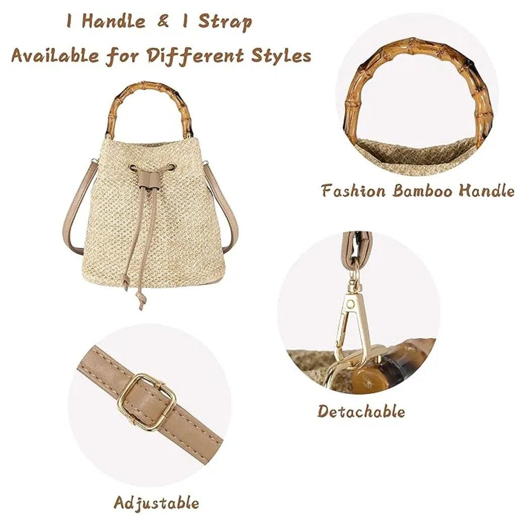 Bamboo Handle Women Crossbody Bucket Handbag Purse Bags & Travel - DailySale