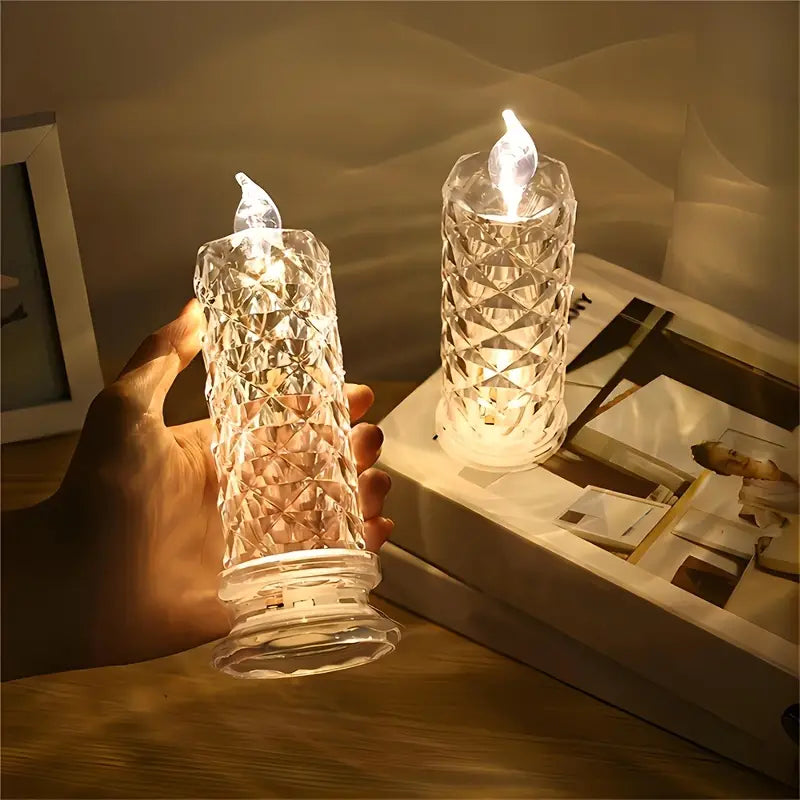 Battery-Powered LED Candle Lamp With Rose Pattern Refraction Halo Projection Indoor Lighting - DailySale